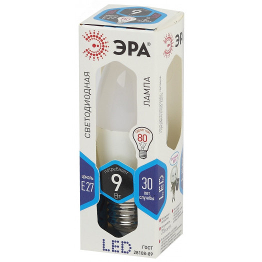 Лампа светодиодная Эра LED B35-9W-840-E27 (диод, свеча, 9Вт, нейтр, E27)