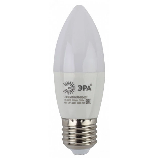 Лампа светодиодная Эра LED B35-9W-840-E27 (диод, свеча, 9Вт, нейтр, E27)