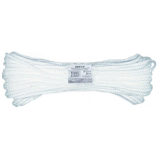 Фал капроновый плетеный 16-ти прядный с сердечником 6 мм х 20 м, р/н= 450 кгс