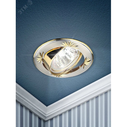 Светильник светодиодный встраиваемый KL3A SS/G литой круг. пов. с гравировкой MR16,12V/220V, 50W сатин серебро/золото  ЭРА