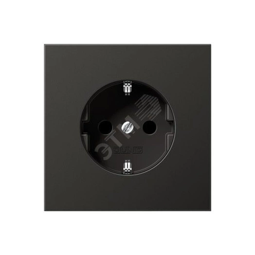 Штепсельная розетка SCHUKO одинарная, с заземлением, с шторками, 16A, 250В  (механизм + накладка, без рамки). Серия LS990  Материал- металл  Цвет- антрацит