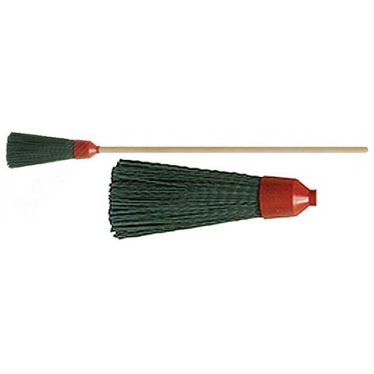 Метла пластиковая №10, круглая черная с деревянным черенком 120х260х1360 мм