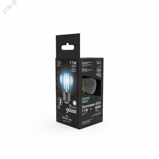 Лампа светодиодная LED 11 Вт 830 Лм 4100К белая Е27 Шар Filament Gauss