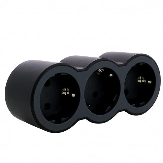 Тройник с фронтальными розетками серии  Стандарт  3 х 2К+З, цвет: черный