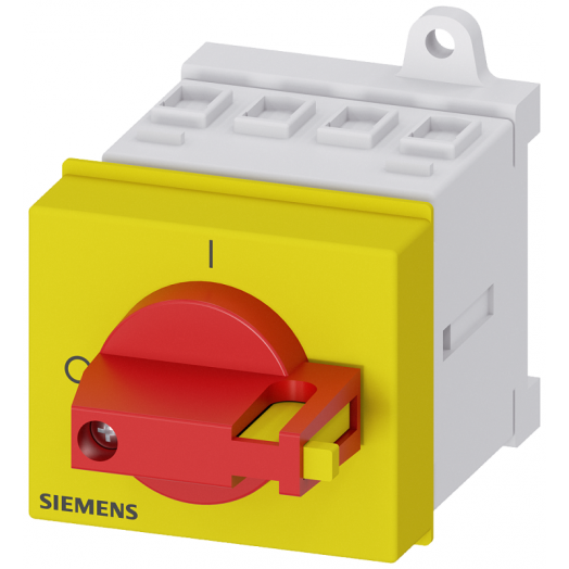 Выключатель главный/аварийный 4-p. iu=16 P/AC-23A 400В=7.5кВт крепление на монт. рейку или по 2 отверстиям рукоятка красн./желт. Siemens 3LD20301TL13