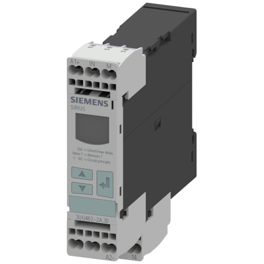 Реле контроля напряжения электронное 22.5мм от 1 до 600В AC/DC превыш. и пониж. 24В AC/DC DC и AC 50 до 60Гц задержка всплеска 0.1 до 20с гистерезис 0.1 до 300В 1 перекидн. контакт с или без лога ошибок пруж. клеммы Siemens 3UG46322AA30