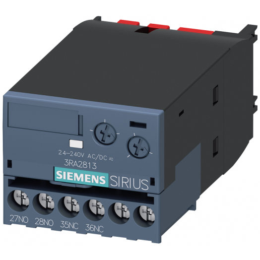 Модуль блок-контактов электронный с задержкой срабатывания задержка включения релейный 1НЗ+1НО 24...240В AC/DC диапазон уставок времени 0.05...100с фронтальная установка для контакторов 3RT2 с винтовыми клеммами Siemens 3RA28131FW10