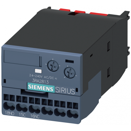 Модуль блок-контактов электронный с задержкой срабатывания задержка включения 1п релейный контакт 24...240В AC/DC диапазон уставок времени 0.05...100с фронтальная установка для контакторов 3RT2 с пружинными клеммами Siemens 3RA28132AW10