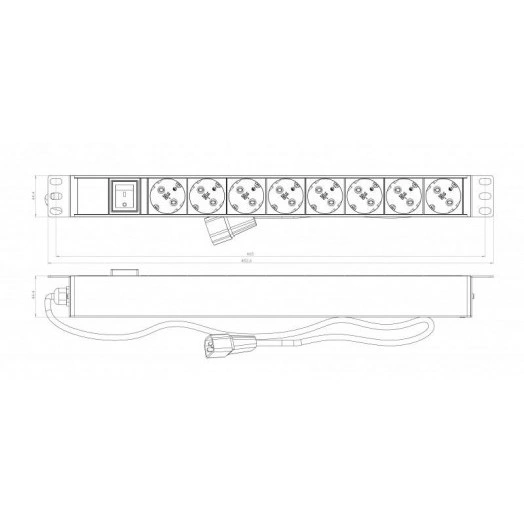 Блок розеток 8-м 10А SHE19-8SH-S-2.5IEC горизонт. шнур 2.5м Hyperline 397035
