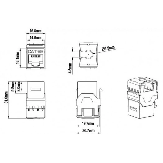 Вставка Keystone Jack RJ-45(8P8C) категория 5e тип 180град. KJ8-8P8C-C5e-180-WH бел. Hyperline 426192
