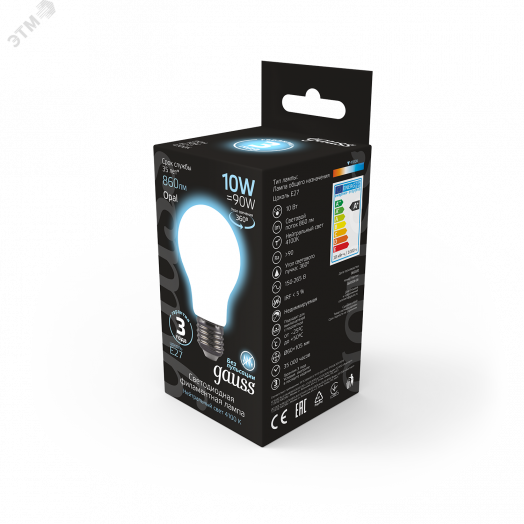 Лампа светодиодная LED 10 Вт 860 Лм 4100К белая Е27 А60 milky Filament Gauss