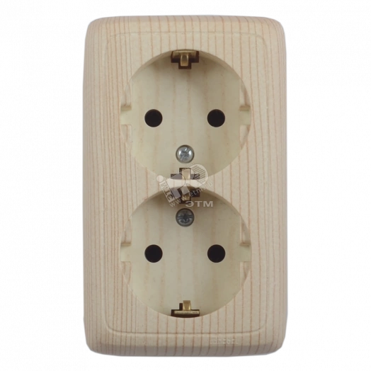 Розетка двойная наружная с заземлением с изоляционной пластиной сосна
