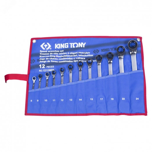 Набор комбинированных трещоточных ключей, 8-24 мм, чехол из теторона, 12 предметов
