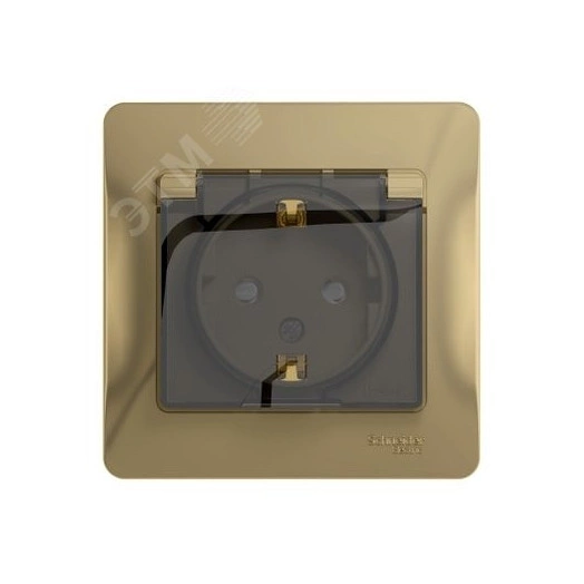 GLOSSA Розетка с заземлением со шторками с крышкой титан  в сборе IP44