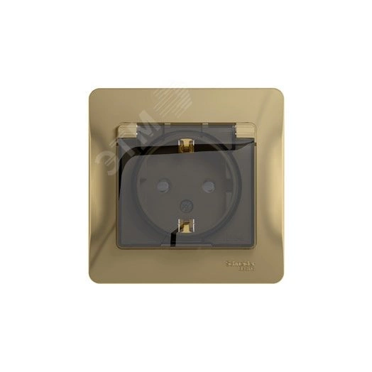 GLOSSA Розетка с заземлением со шторками с крышкой титан  в сборе IP44