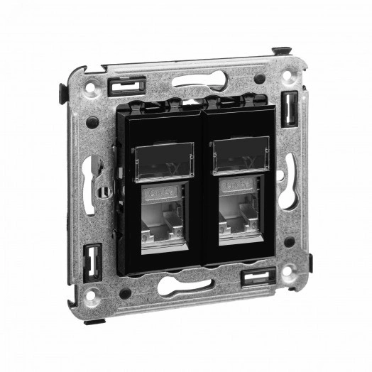 Avanti Розетка RJ-45 в стену, 5e двойная экранированная, ''Черный квадрат''