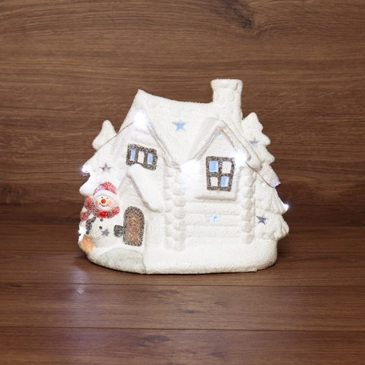 Керамическая домашняя фигурка «Домик со снеговиком» 26.2х9.5х23.3 см