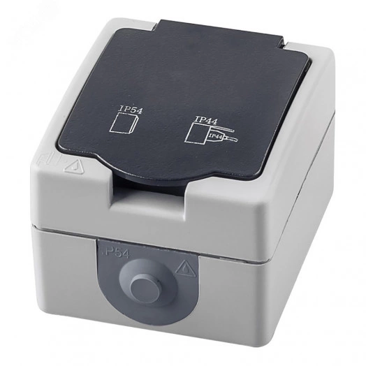 Розетка 1-местная с/з, 250В, 16А, серия Велена, серый/графит, Stekker