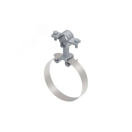 Трубный зажим с хомутом D-300 мм, для крепления (методом натяжения) держателей токоотводов высокого напряжения HVI. Материал - нержавеющая сталь.