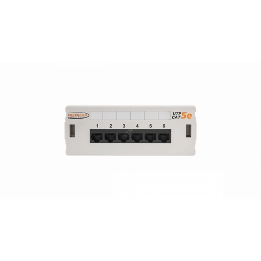 Панель настенная, 6 портов, Кат.5e, RJ45/8P8C, неэкран., светло-серая