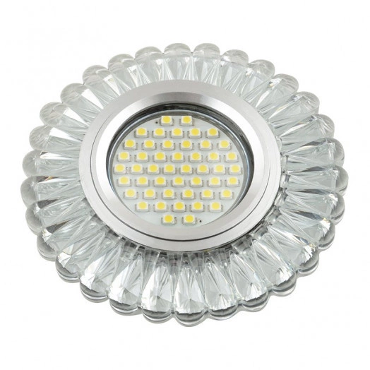 DLS-L145 GU5.3 GLASSY/CLEAR Светильник декоративный встраиваемый, серия Luciole. Без лампы, цоколь GU5.3. Доп. светодиодная подсветка 3Вт. Стекло. Зеркальный/прозрачный. ТМ Fametto