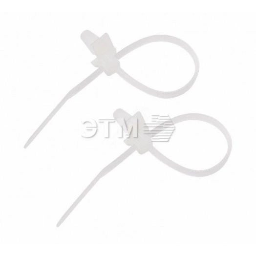 Хомут-стяжкa нейлоновая, крепежный пистон 100x2,5 мм, д. 2,4 мм, белая, 100 шт