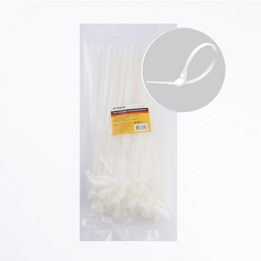 Хомут нейлоновый многоразовый 8x300мм, белый (100шт в упак) Stekker