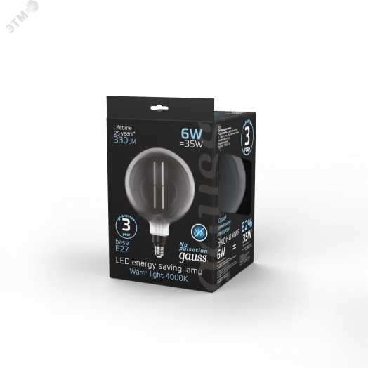 Лампа светодиодная LED 6 Вт 330 Лм 4000К белая Е27 G200 gray straight Filament Gauss