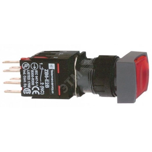 Кнопка 16мм 12-25В красная с подсветкой квадратная