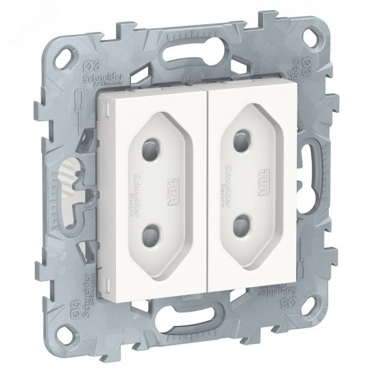 Розетка UNICA NEW двухмодульная без заземления со шторками винтовой зажим 10 А белый