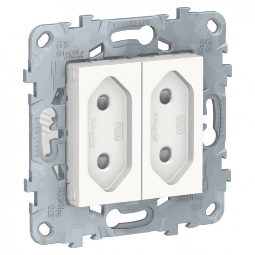 Розетка UNICA NEW двухмодульная без заземления со шторками винтовой зажим 10 А белый