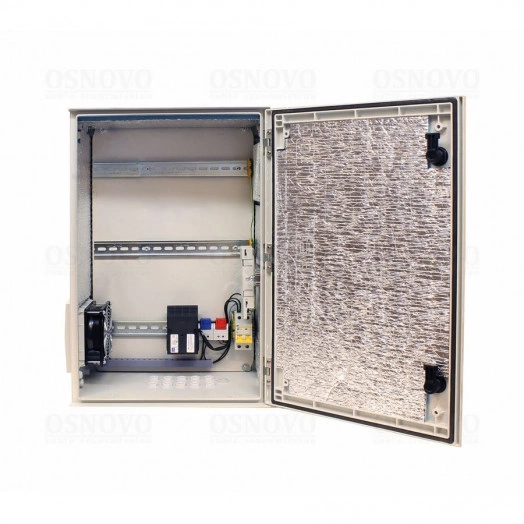 Станция уличная с термостабилизацией, системой проточной вентиляции и оптическим кроссом. Встроенные DIN-рейки 300,300,80мм