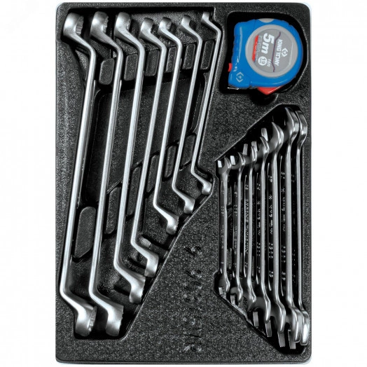 Набор накидных и рожковых ключей, рулетка, ложемент, 15 предметов