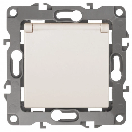 Розетка 2P+E Schuko со шторками с крышкой, 16А-250В, б.л., Эра12, слоновая кость, 12-2003-02