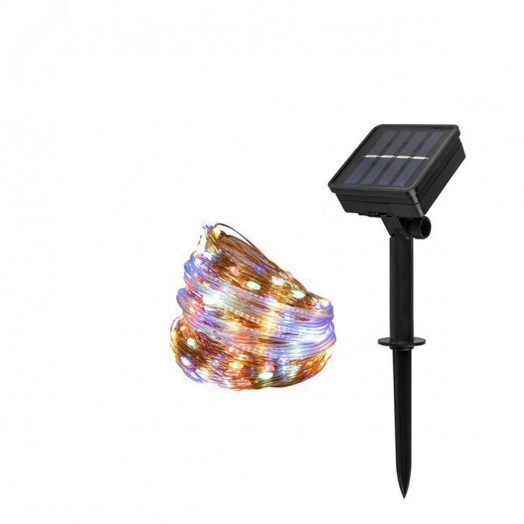 Cадовая гирлянда Разноцветные нити'' на медном проводе на солнечной батарее
