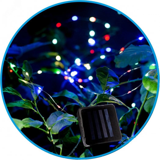 Cадовая гирлянда Разноцветные нити'' на медном проводе на солнечной батарее