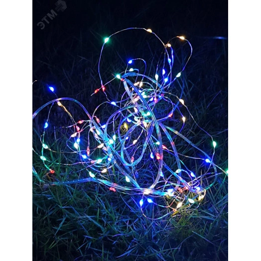 Cадовая гирлянда Разноцветные нити'' на медном проводе на солнечной батарее