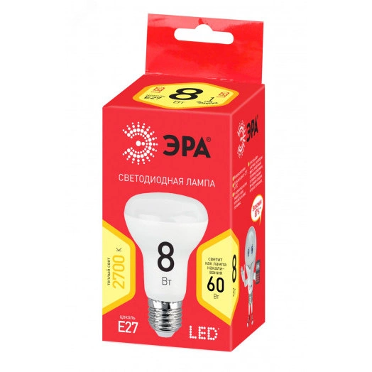 Лампа светодиодная RED LINE LED R63-8W-827-E27 R Е27 / E27 8 Вт рефлектор теплый белый свет ЭРА