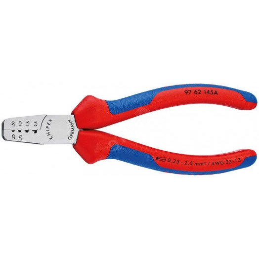Пресс-клещи для обжима контактных гильз 4 гнезда 025-25мм (AWG 23-13) L=145мм 2-компонентные рукоятки