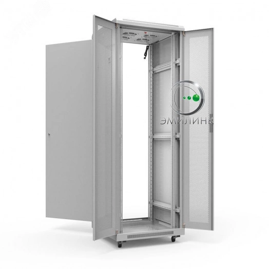 Шкаф напольный универсальный серверный NTSS R 47U 600х1000мм, 4 профиля 19, двери перфорированная и перфорированная двухстворчатая, боковые стенки съемные, регулируемые опоры, разобранный, серый RAL 7035