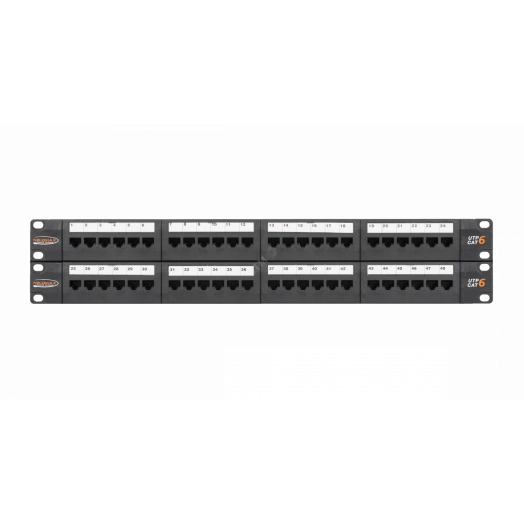 Панель 19'', 2U, 48 портов, Кат.6, RJ45/8P8C, неэкран., черная