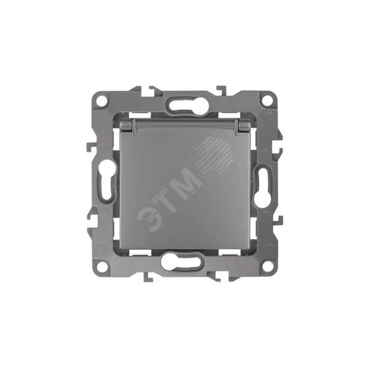 Розетка 2P+E Schuko со шторками с крышкой, 16A-250В, Эра12, графит, 12-2103-12