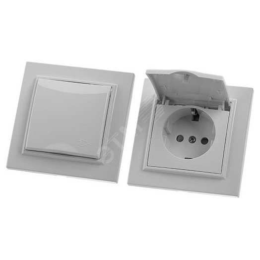 Розетка 1-местная с/з с крышкой, серия Эрна, белый, Stekker