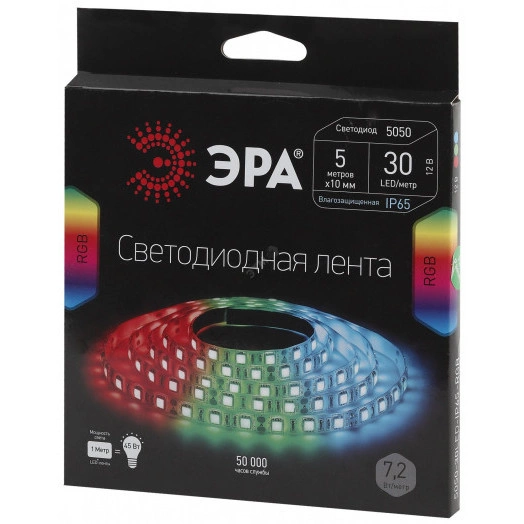 Светодиодная лента LS5050-30LED-IP65-RGB-5m 12В ЭРА