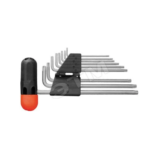 Ключи ''звездочки'' 9 шт CrV Т10-Т50, с отверстием, длинные, с пластиковой Т-образной ручкой, Профи