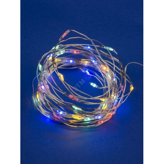 Гирлянда светодиодная на батарейках 2AA (не в/к) Роса 5м 50 светодиодов Разноцветный свет Провод медный ULD-S0500-050/SCB/2AA MULTI IP20 DEW