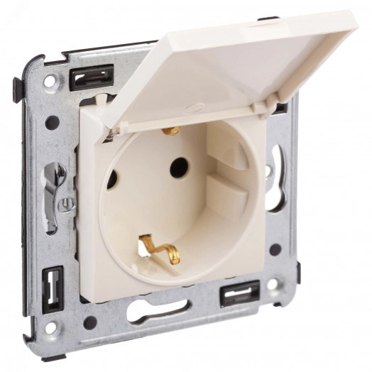 Avanti Розетка с крышкой в стену, 2P+E, ''Ванильная дымка''