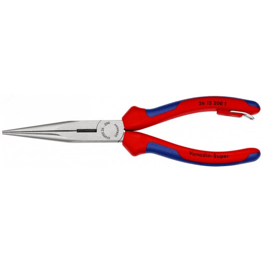 Длинногубцы с режущими кромками полукруглые прямые губки резка - проволока средней твердости 32мм твердая проволока 22мм L=200мм двухкомпонентные рукоятки блистер крепление для страховки цвет черный