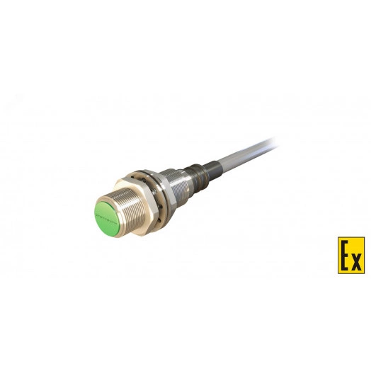 Датчик индуктивный взрывобезопасный ДВИ-М12-34В-1130-Х Расстояние срабатывания Sn: 2 мм Частота переключения: 1000 Гц Материал корпуса: Латунь никелированная Диаметром 12 мм IP67 Кабель 2 м со штуцером (ПВС ХЛ 2х0,35 мм2)