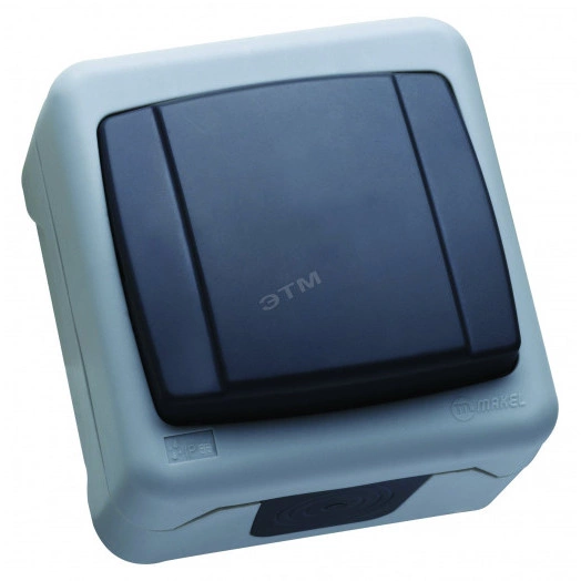 Выключатель одноклавишный проходной IP55 (пружинный зажим) герметичный серый